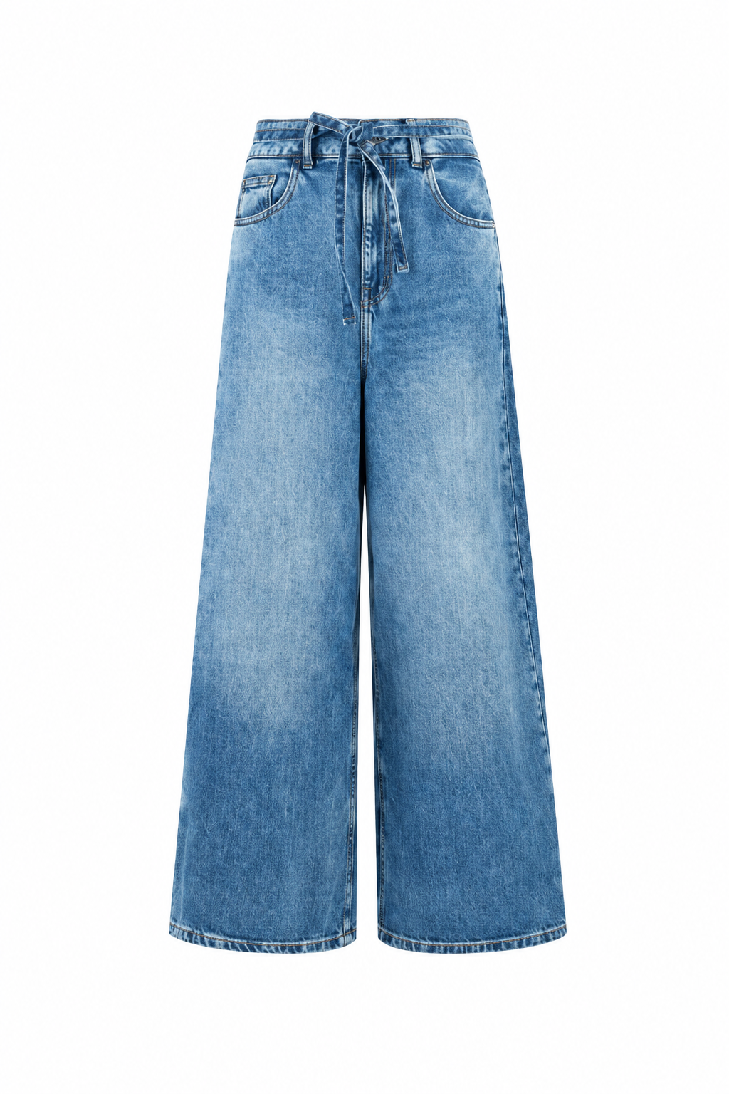 Wide Leg Cropped Jeans Mid Blue