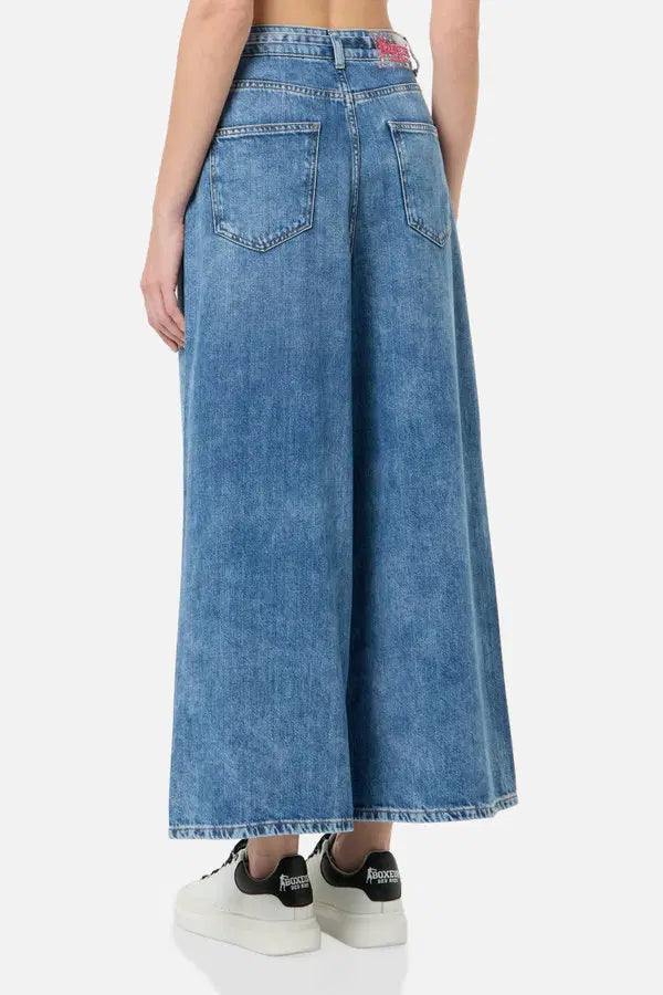 Wide Leg Cropped Jeans Mid Blue