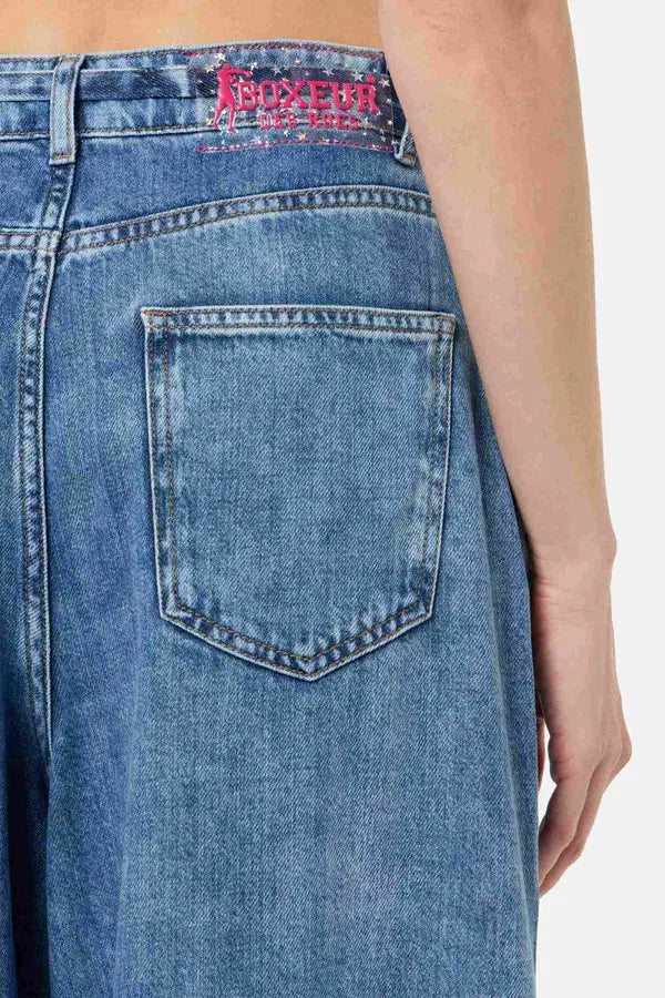 Wide Leg Cropped Jeans Mid Blue