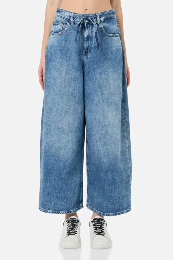 Wide Leg Cropped Jeans Mid Blue